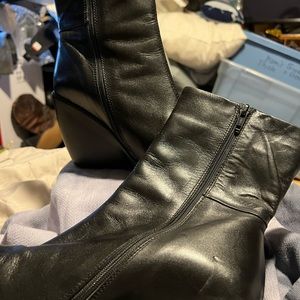 Black wedge heeled booties